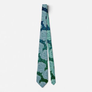 Cravate Motif Floral Poussiéreux Bleu Vert Paillettes Cade