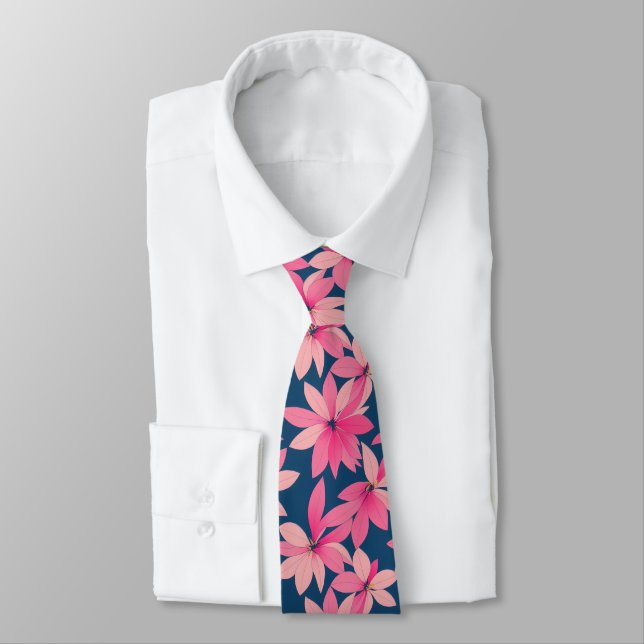 Cravate Motif floral rose Navy rétro (Attaché)