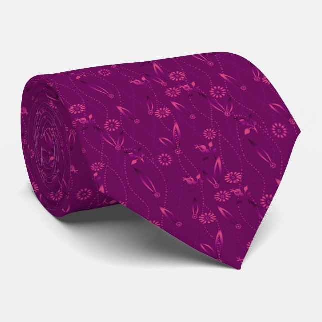Cravate Motif floral uni rétro bordeaux (Roulé)