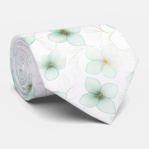 Cravate Motif floral vert menthe sur fond blanc