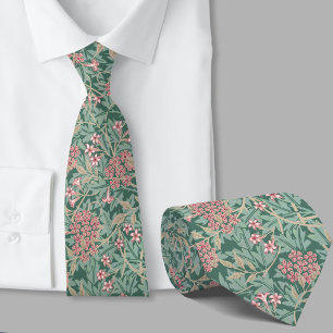 Cravate Motif floral vert rose inspiré de William Morris