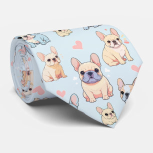 Cravate Motif français Bulldog Pastel