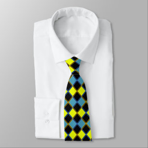 Cravate Motif géométrique à damiers bleu jaune