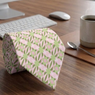 Cravate Motif géométrique abstrait vert et rose pastel