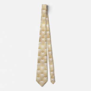Cravate Motif géométrique Art déco blanc et or