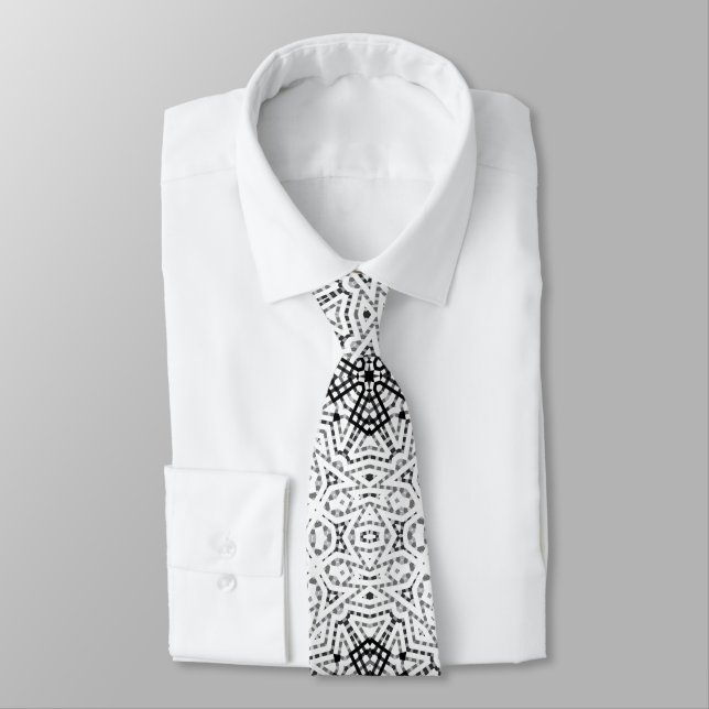 Cravate Motif géométrique blanc et noir (Attaché)