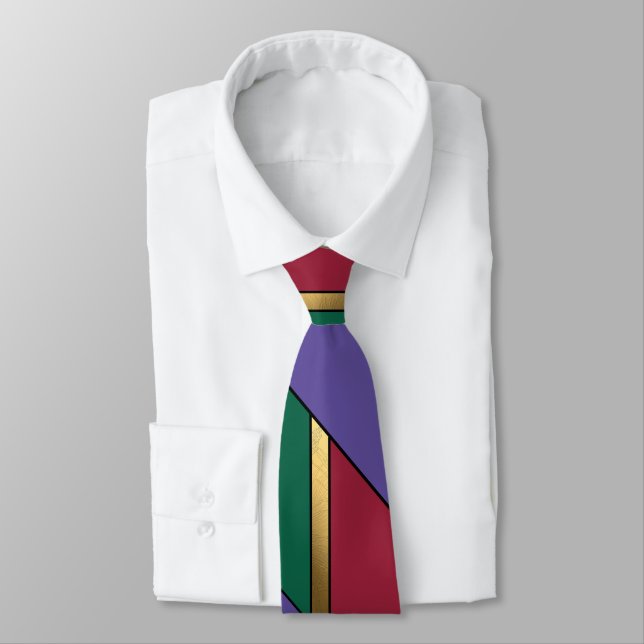 Cravate Motif géométrique Gold violet vert rouge (Attaché)