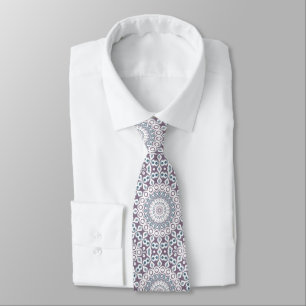 Cravate Motif géométrique mandala violet et bleu