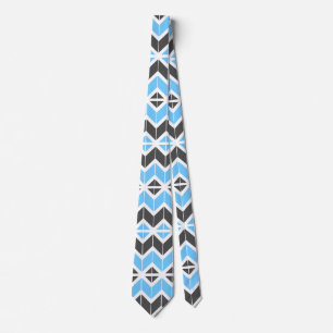 Cravate Motif géométrique moderne Blue Grey Herringbone