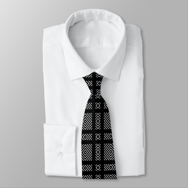 Cravate Motif géométrique noir et blanc Ama (Attaché)