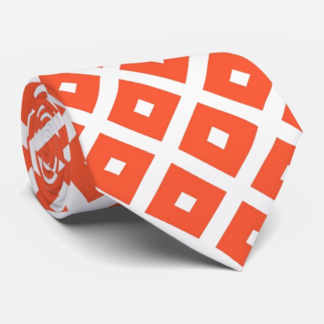 Cravate Motif Géométrique Orange Et Blanc (Roulé)
