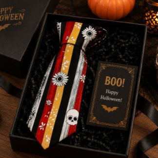 Cravate Motif gothique squelettique Halloween rouge noir é