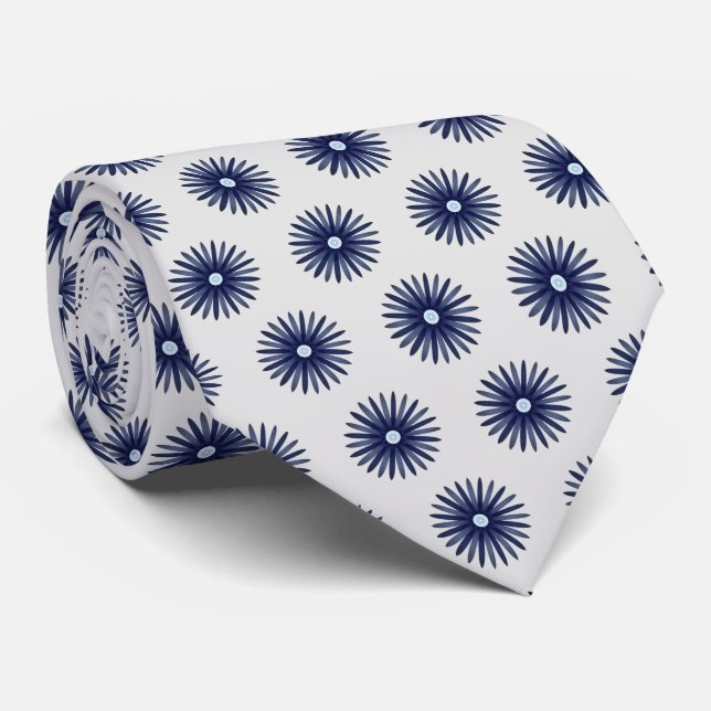 Cravate Motif graphique à fleurs bleues (Roulé)