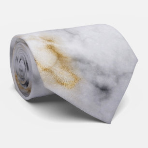 Cravate Motif gris blanc et marbre doré