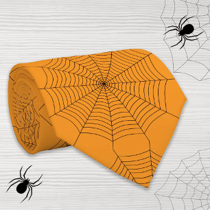 Cravate Motif Halloween toile d'araignée orange noir