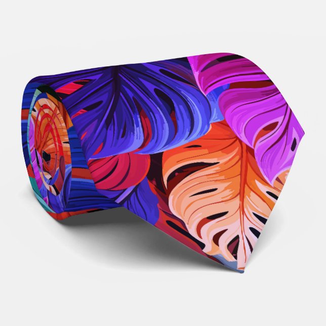 Cravate Motif hawaïen coloré Monsterra Tropical (Roulé)