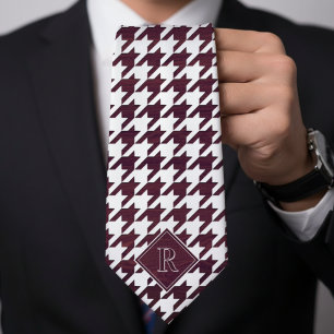 Cravate Motif Houndstooth Monogrammé Blanc & Bois de Bourg