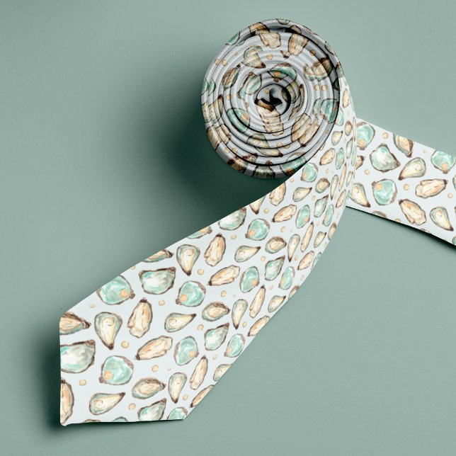 Cravate Motif huître et perle à l'aquarelle côtière (Créateur téléchargé)