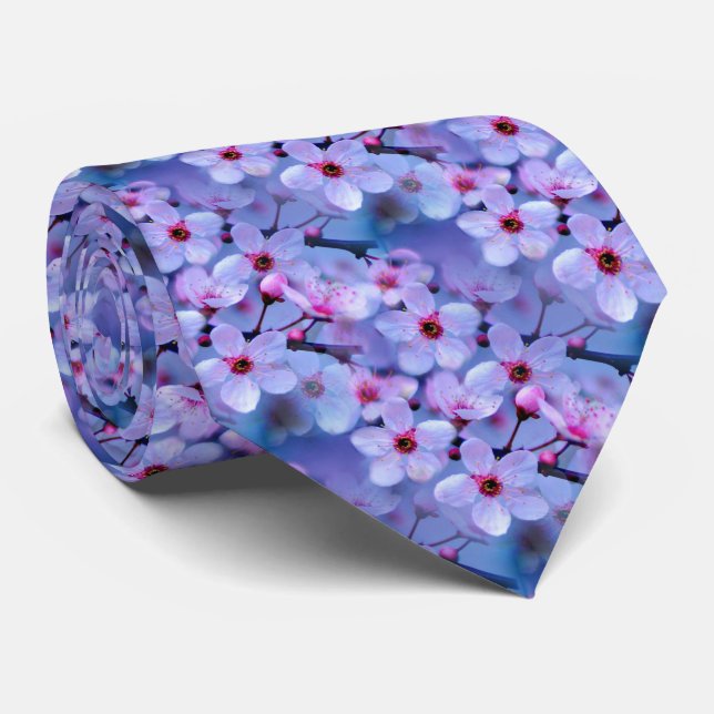 Cravate Motif japonais de fleurs de cerisier (Roulé)
