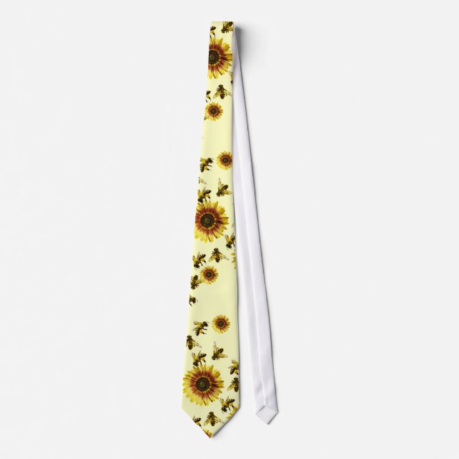 Cravate Motif jaune d'été de tournesols et d'abeilles de (Devant)