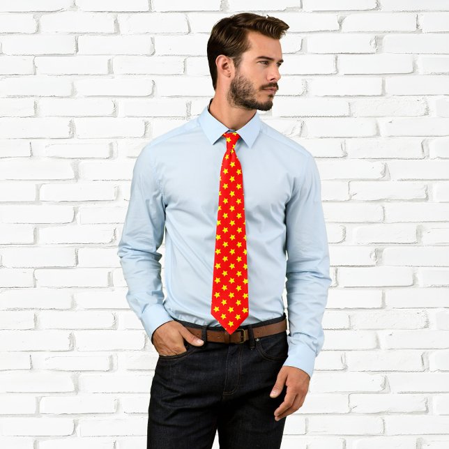 Cravate Motif jaune et étoile rouge (Yellow and Red Star Pattern Tie)