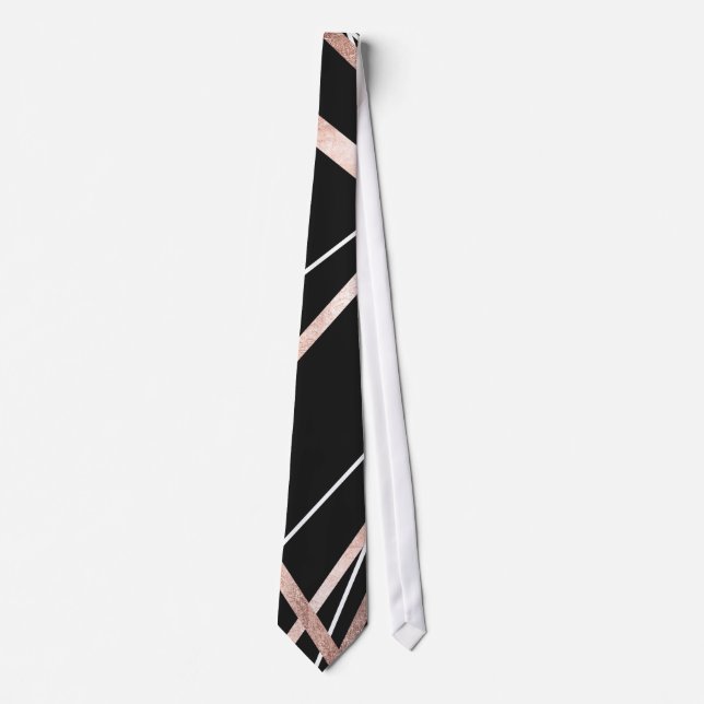 Cravate Motif linéaire d'abrégé sur triangle de noir rose (Devant)
