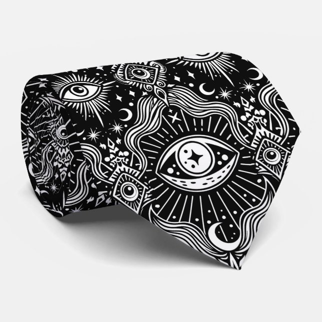Cravate Motif magique Lune, oeil et croissant (Roulé)