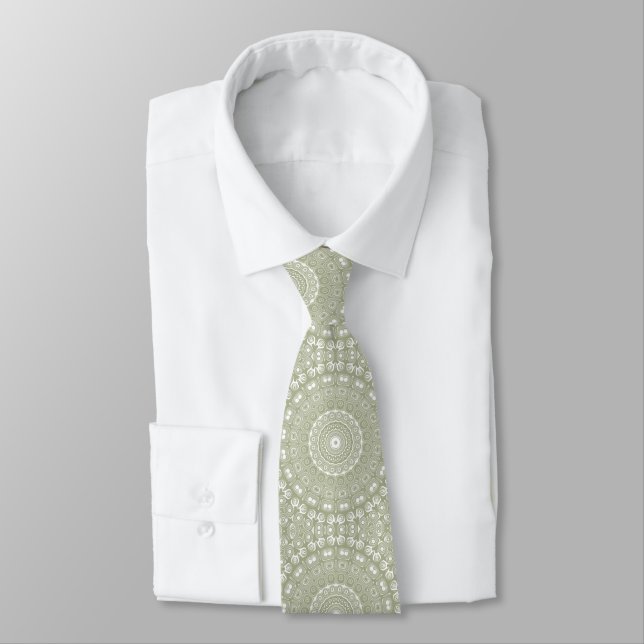 Cravate Motif Mandala Vert Sauge (Attaché)
