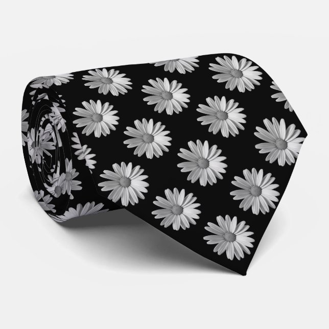Cravate Motif marguerrier - noir et blanc (Roulé)