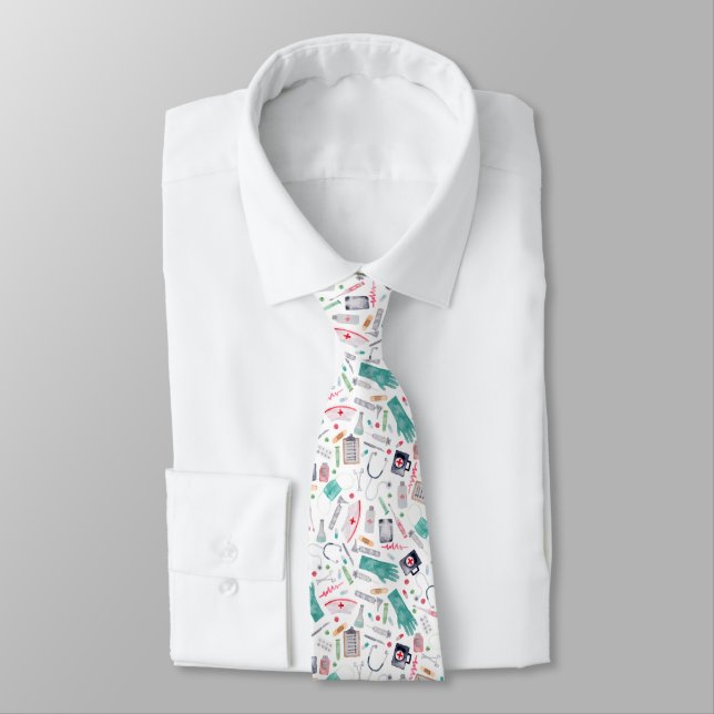 Cravate motif Médicale aquarelle (Attaché)