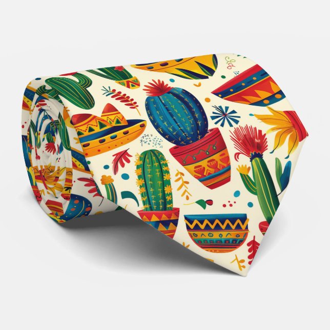 Cravate motif mexicain carrelé cool (Roulé)