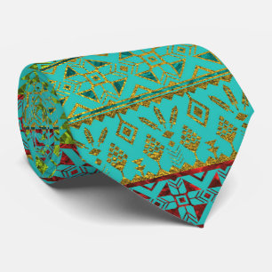 Cravate Motif mexicain de style - sarcelle d'hiver, or et