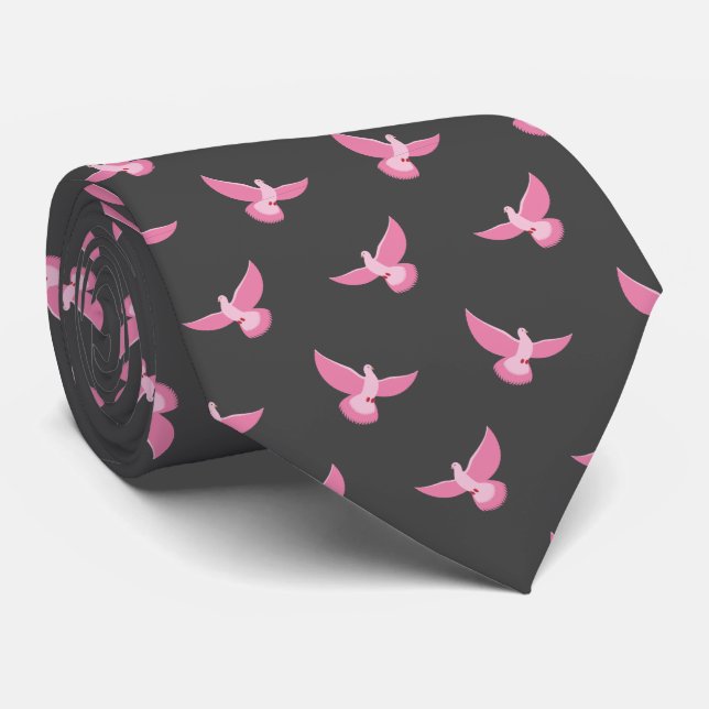 Cravate Motif mignon rose gris pigeon (Roulé)