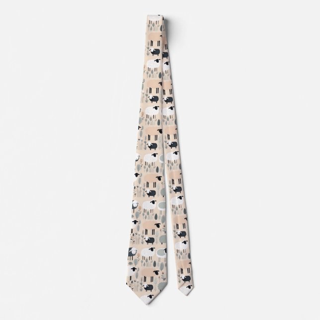 Cravate Motif Mocal Mouton Pastel Beige Couleur Minimale (Devant)