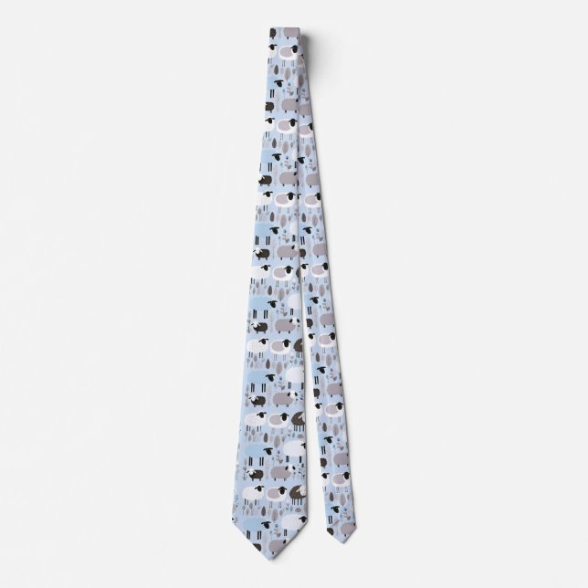 Cravate Motif Mocal Mouton Pastel Couleur Bleue Minimale (Devant)