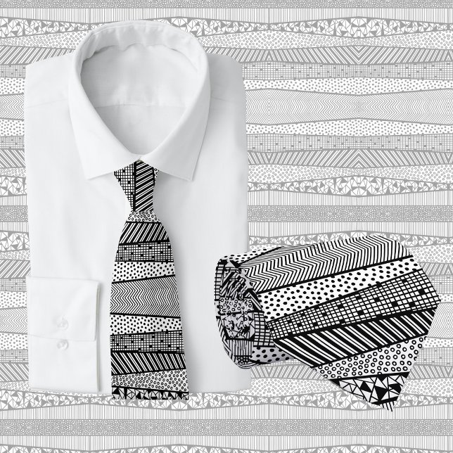 Cravate Motif moderne en noir et blanc, chic (Créateur téléchargé)