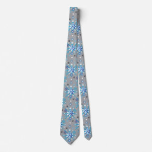 Cravate Motif moderne gris et bleu Holiday Snowflakes