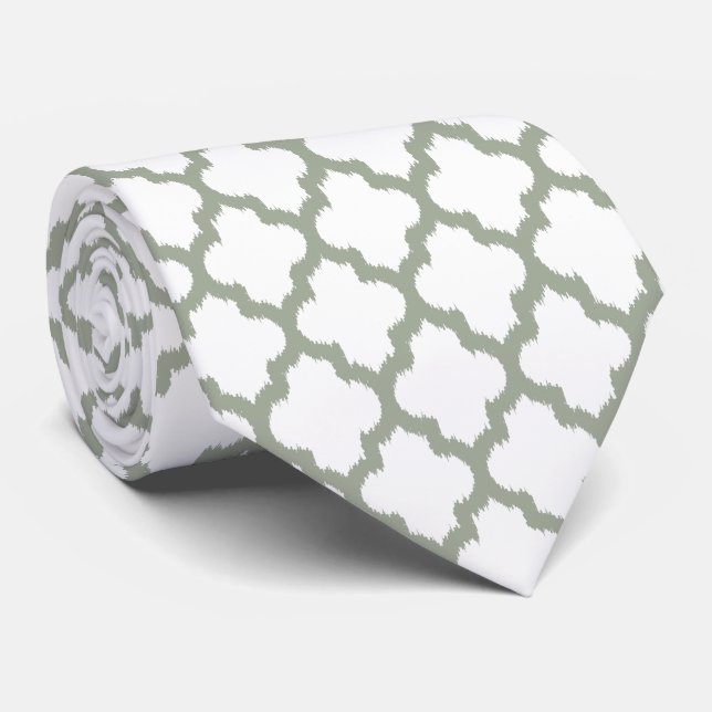 Cravate Motif moderne Sage-green & White Quatrefoil (Roulé)