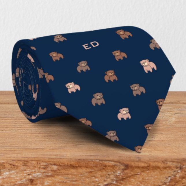 Cravate Motif Monogramme de mignonne bébé ours (Créateur téléchargé)