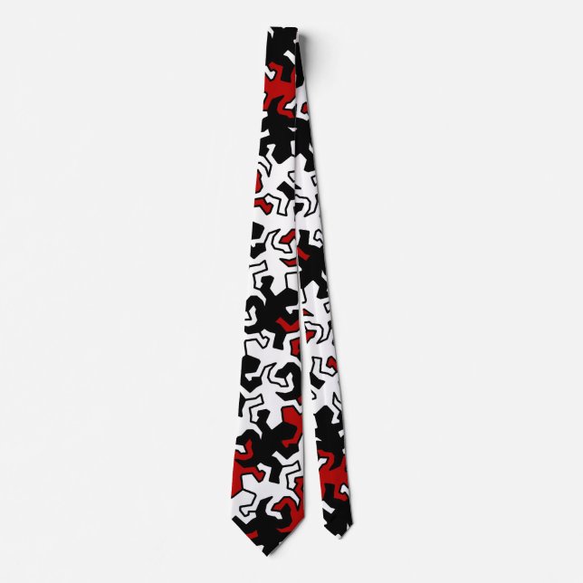 Cravate Motif Mosaic Geckos - rouge noir blanc (Devant)