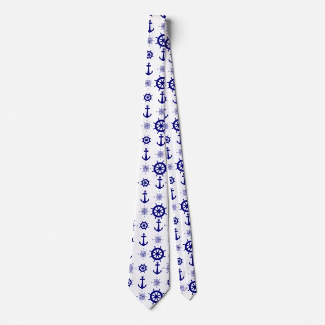 Cravate Motif nautique blanc bleu côtier (Devant)