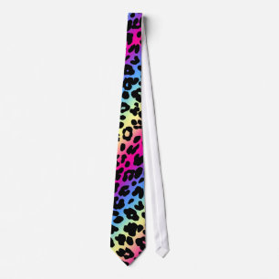 Cravate Motif Neon Rainbow Leopard Imprimer