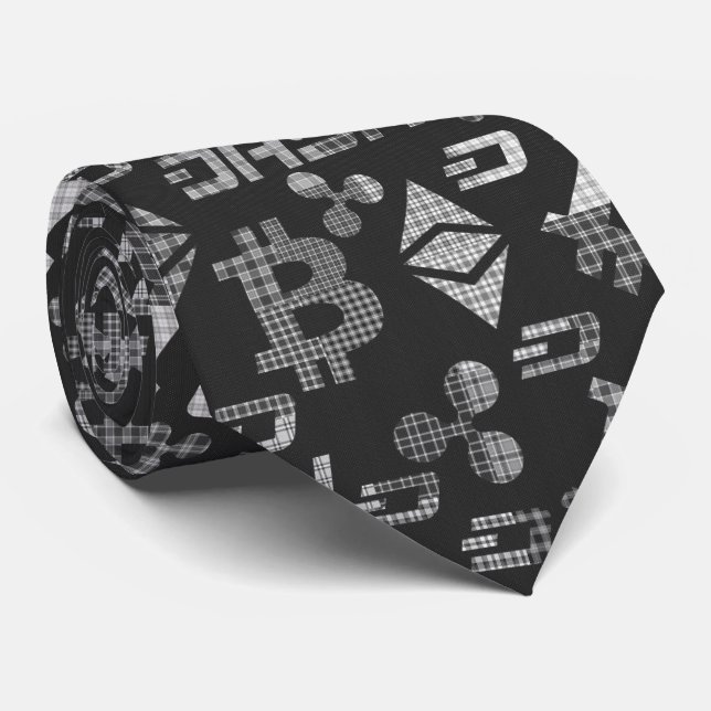 Cravate Motif noir et blanc Cryptodevises (Roulé)