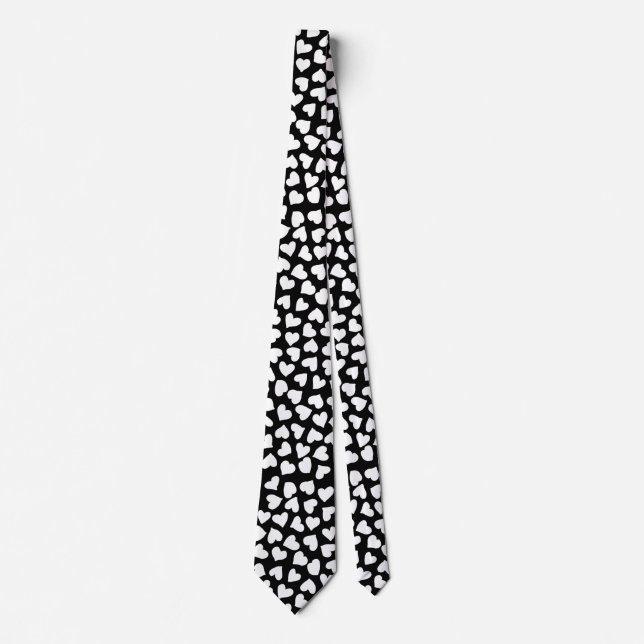 Cravate Motif noir et blanc de coeur (Devant)