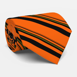 Cravate Motif orange noir vert rayé