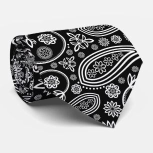 Cravate Motif Paisley, Persian Paisley, noir et blanc
