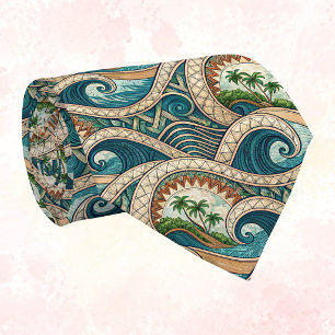 Cravate Motif Palmiers Vague Tropicale Polynésienne Nom