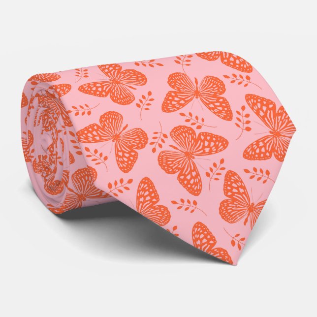 Cravate Motif papillon orange sur arrière - plan rose (Roulé)