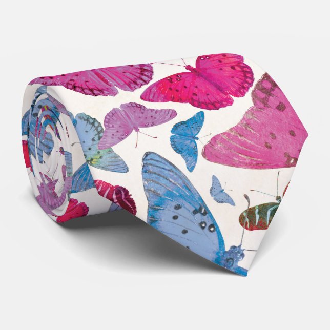 Cravate Motif papillon rose bleu pourpre moderne (Roulé)