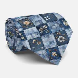Cravate Motif patchwork floral   Denim bohème